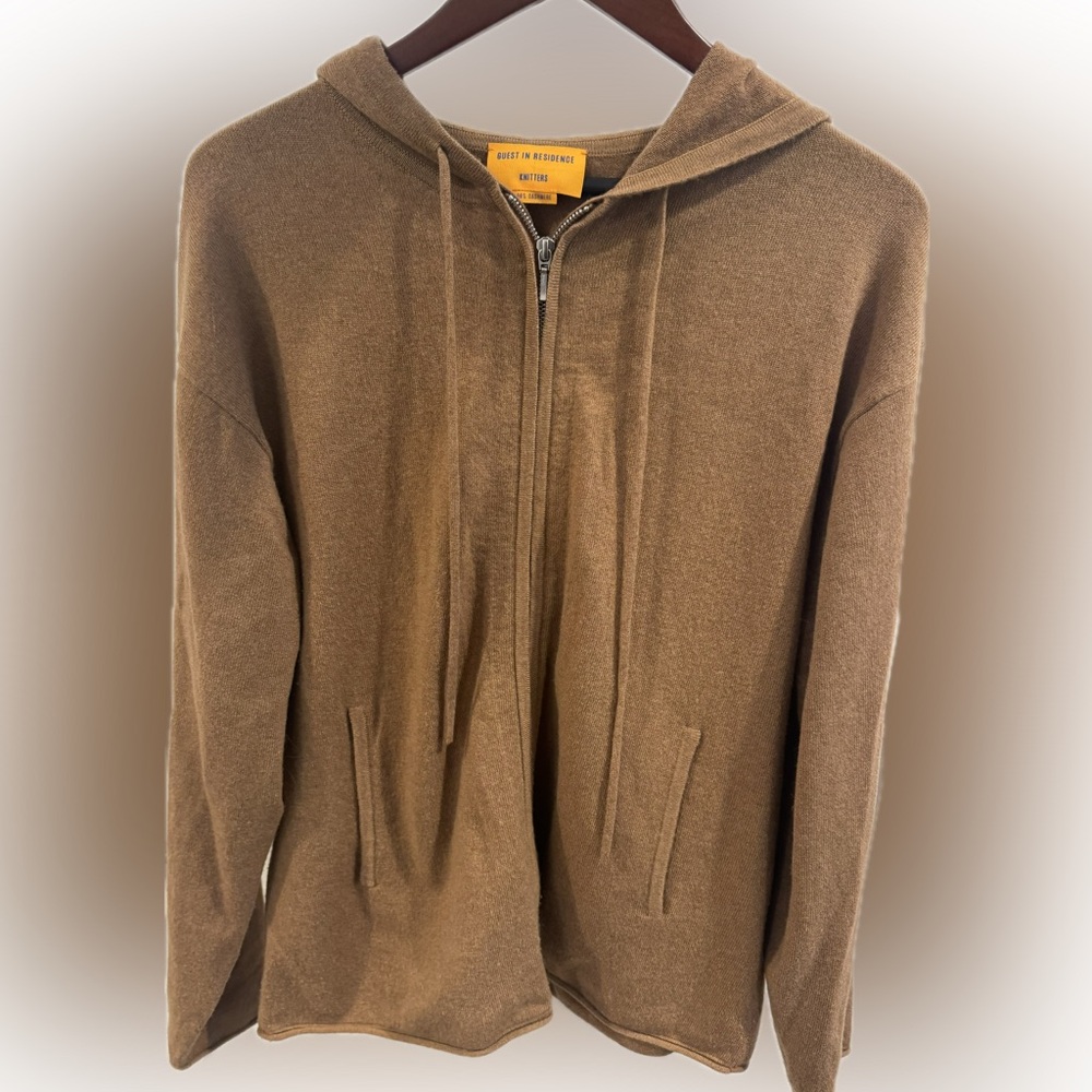 Guest in Residence Brown Cashmere Zip-Up Sweater